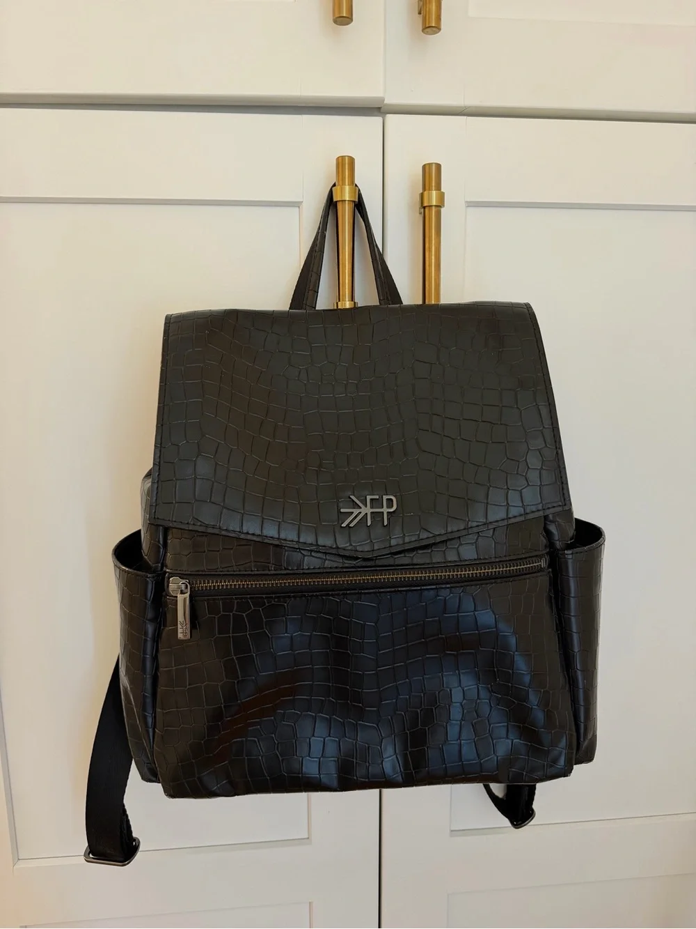 Freshly Picked Black Croc-Embossed Baby Backpack